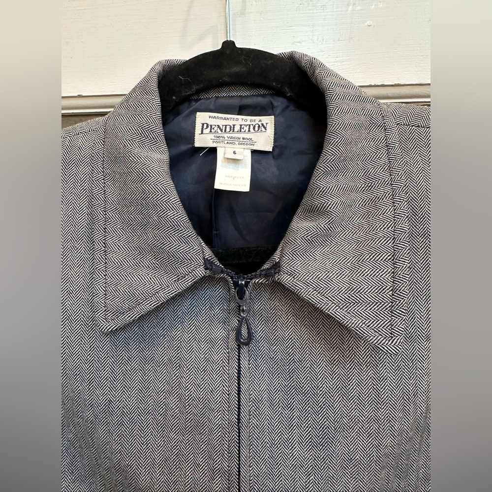 Vintage Pendleton 100% Wool Zip Up Charcoal Gray Tweed Herringbone Jacket Size 6 - Picture 3 of 11
